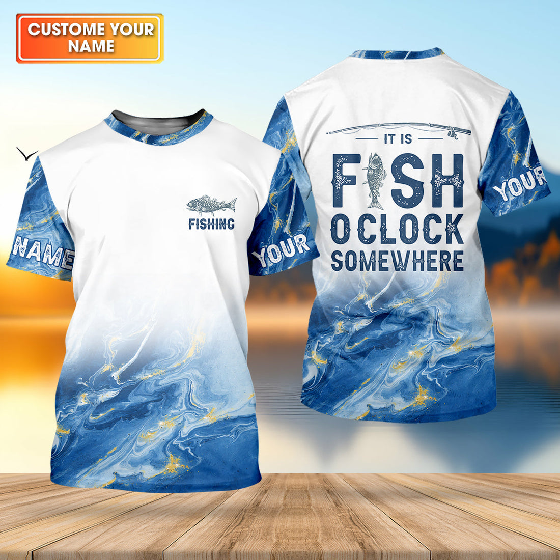 It Is Fish O'Clock Somewhere Blue Gradient Funny Fishing Shirt, Fishing UPF Shirts, Fishing Shirts For Men