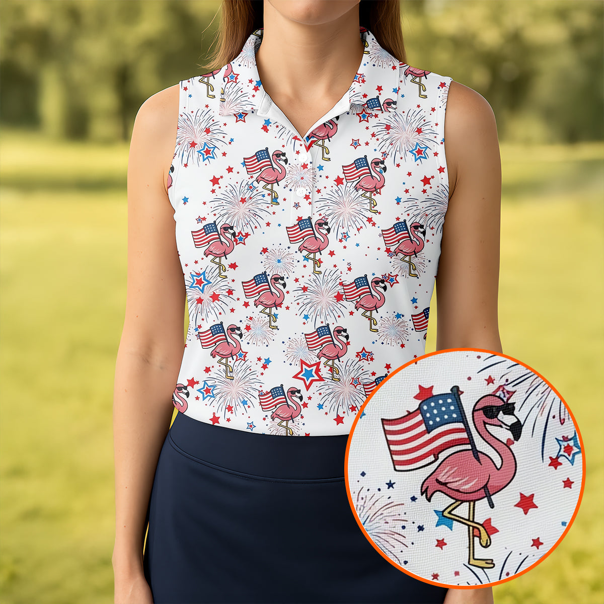 Patriotic Flamingo American Flag Polo Shirt, Womens Golf Polo, Golf Shirts For Women