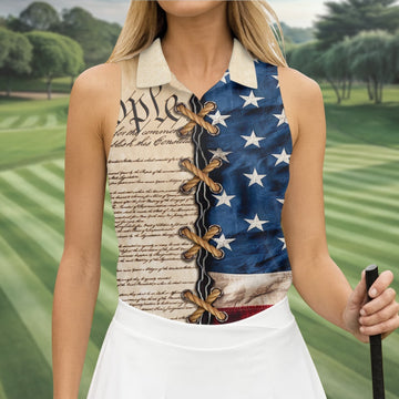 We The People Preamble Patriotic 4th Of July Beige Golf Shirt, 250th Anniversary Women's Golf Tops