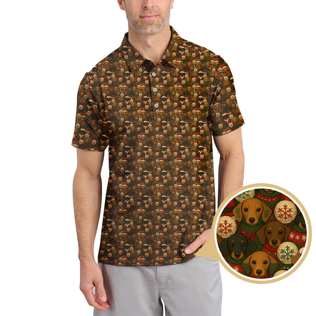 Funny Pattern Golf Shirt, Dachshund Golf Shirt, Christmas Golf Shirt, Golf Gift For Men