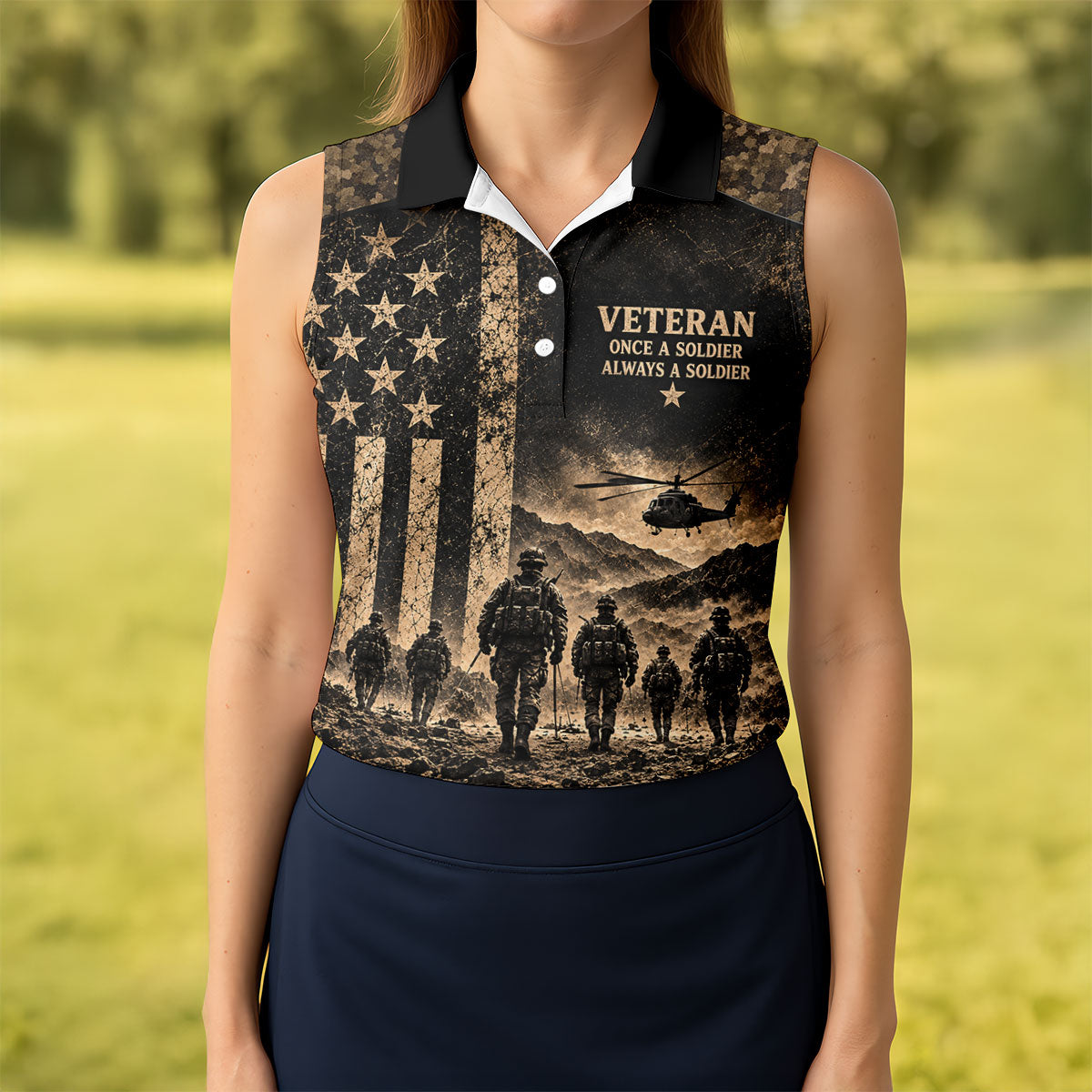 Once A Soldier Helicopter Golf Polo Shirt, Veterans Day Golf Shirt, Womens Golf Tops