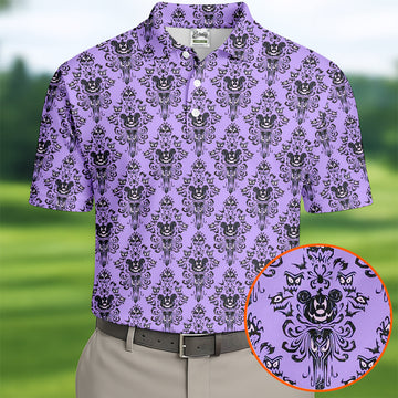 Purple Demon Face And Bat Halloween Polo Shirt, Golf Shirts For Men, Mens Golf Apparel