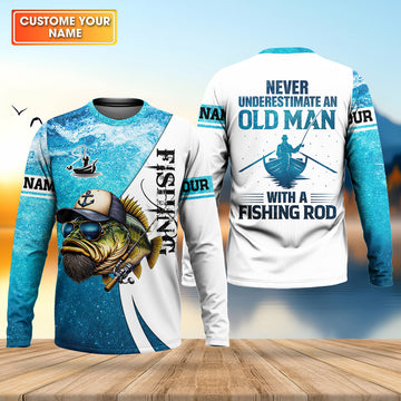Personalized Old Man Fishing Shirt, Funny Fishing Rod Gift For Dad, Fishing UPF Shirts, Funny Fishing Shirt