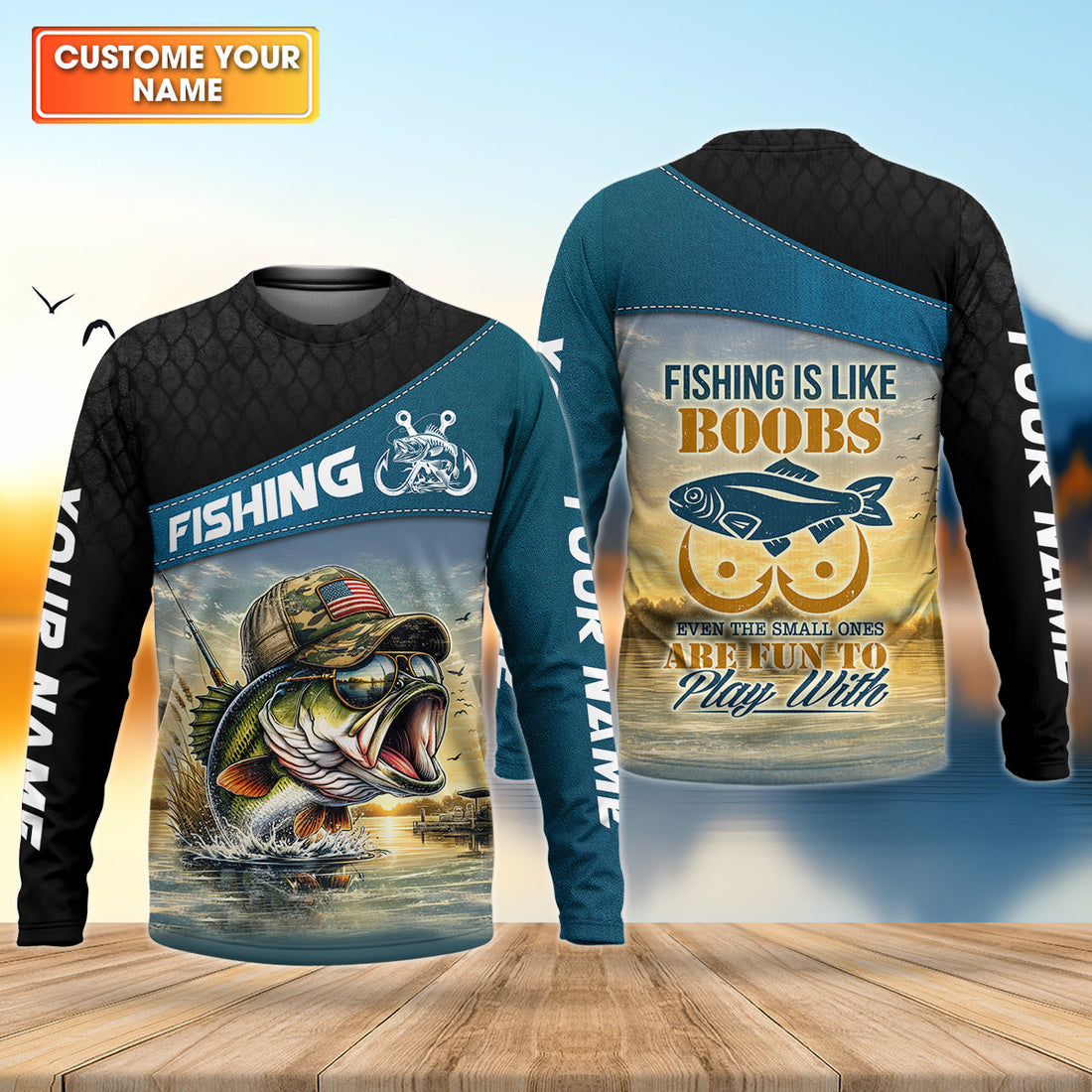 Funny Fishing Humor UPF Shirt, Personalized Bass Fishing Shirt for Men
