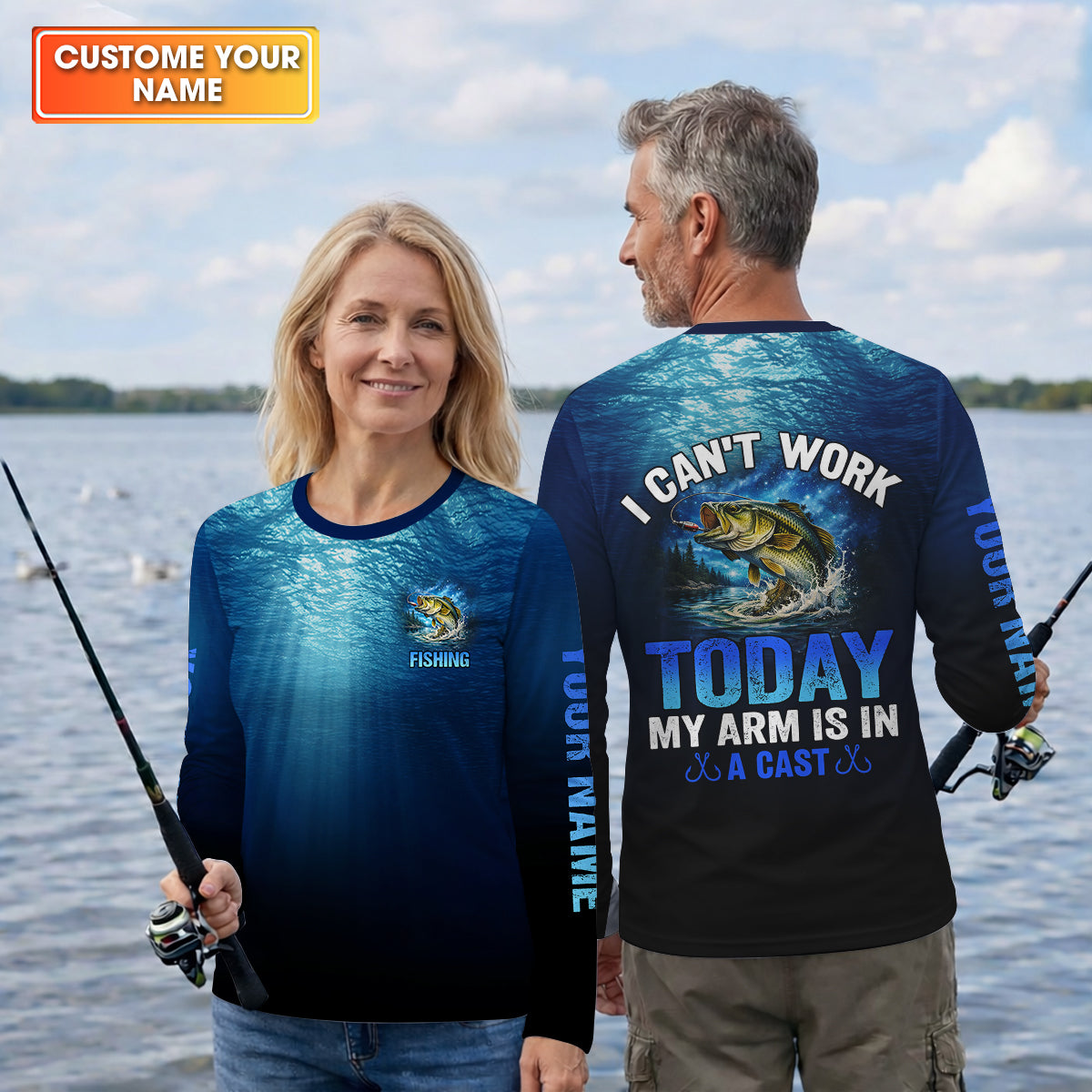 Cant Work Today My Arm Is In A Cast, Personalized Fishing Shirt, Fishing UPF Shirts, Funny Fisherman Gift