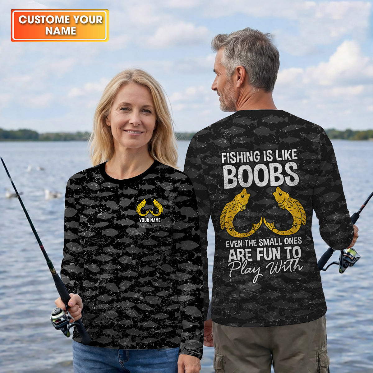 Fishing Is Like Boobs Even The Small Ones Are Fun To Play With Fishing UPF Shirts, Fishing Shirts For Men