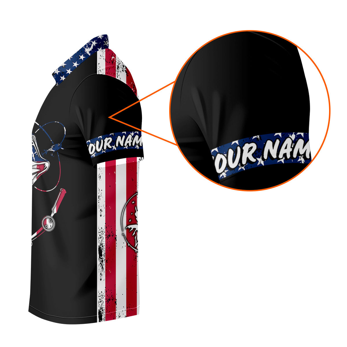 American Flag Fishing Shirt, Personalized Bass Fishing UPF Long Sleeve Shirt for Men