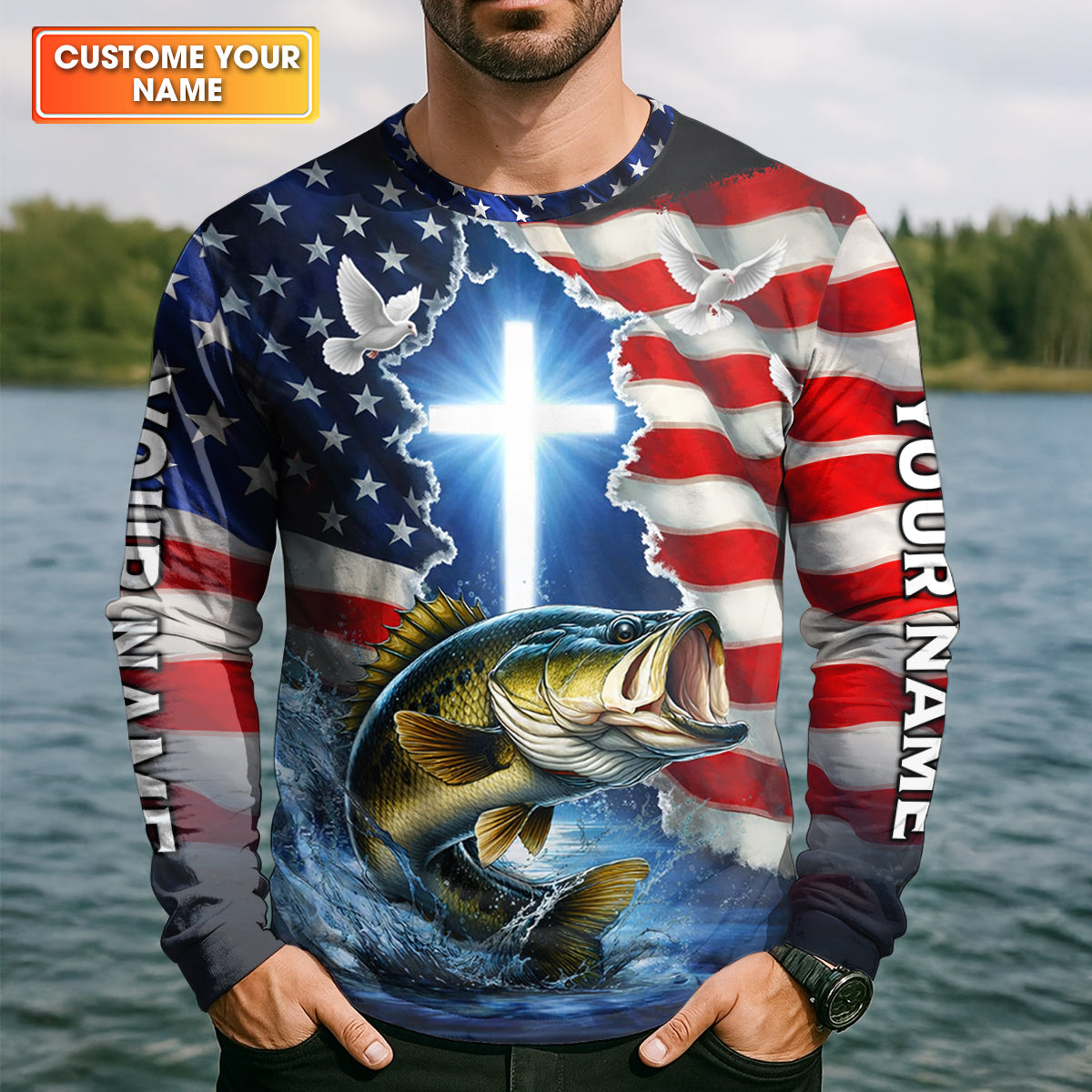 Jesus Made Me A Fisherman Shirt Christian, Patriotic Bass Fishing Tee For Men, Fishing UPF Shirts