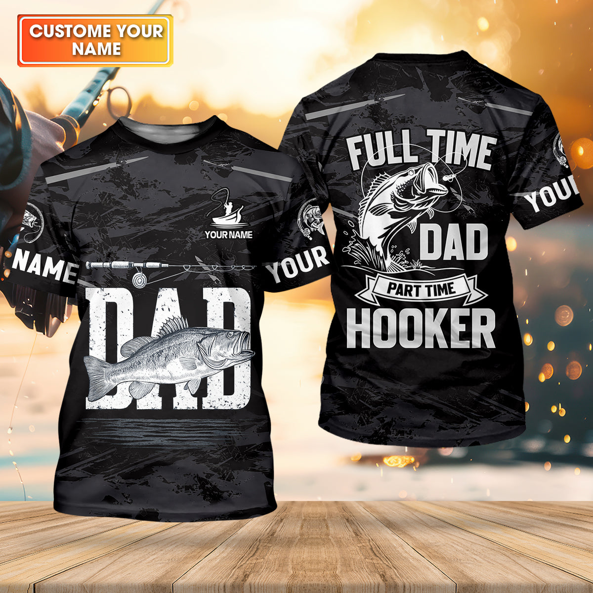 Fishing Hooker Dad, Custom Name Shirt, Fishing UPF Shirts, Funny Fishing Shirt