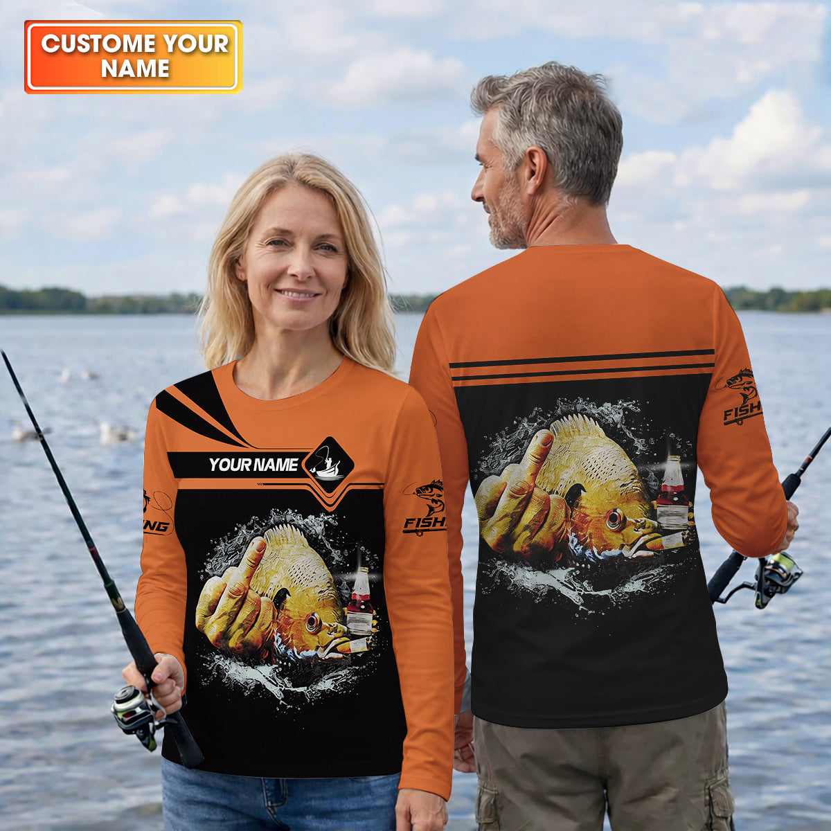 Funny Middle Finger, Personalized Fishing Shirt, Savage Angler Long Sleeve for Men, Fishing Shirts For Men