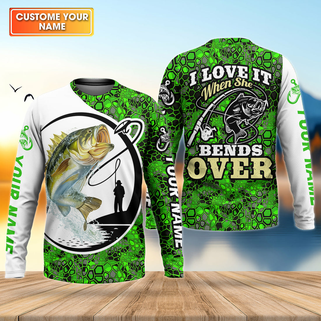 Personalized I Love It When She Bends Over UPF Fishing Shirt, Custom Name