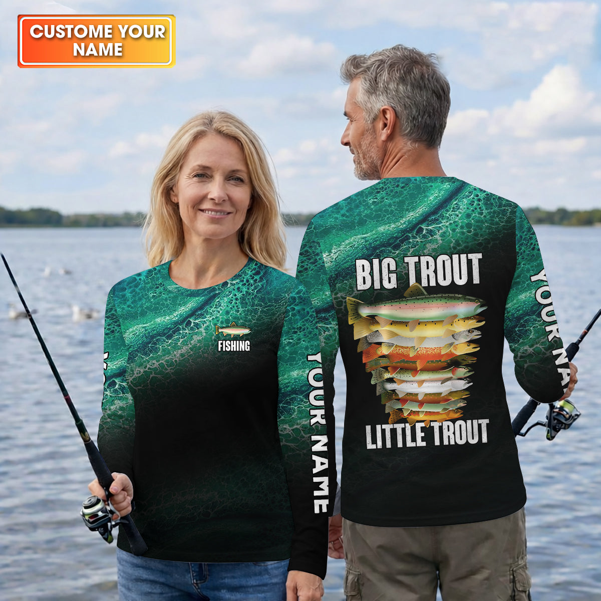 Big Trout Little Trout Water Ripple Fishing UPF Shirts, Funny Fishing Shirt, Fishing Shirts For Men