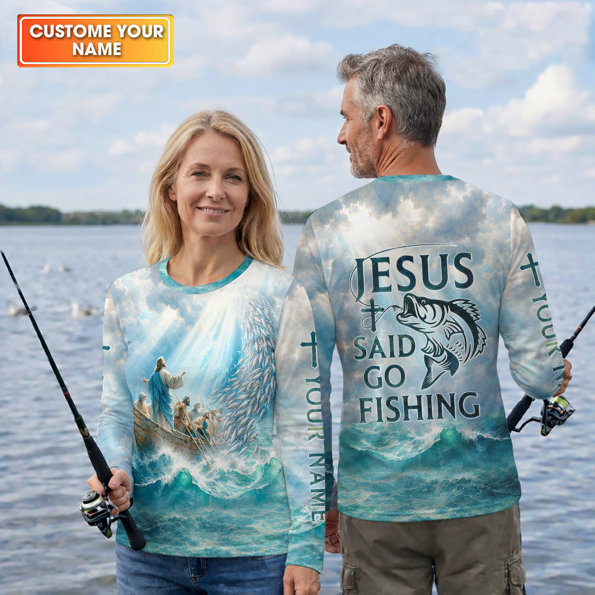 Jesus Said Go Fishing Christian Fishing UPF Shirts, Funny Fishing Shirt, Fishing Shirts For Men