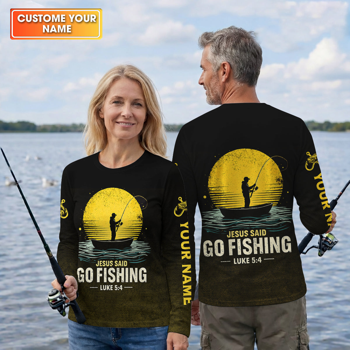 Jesus Said Go Fishing Bible Fishermen Christian Fishing UPF Shirts, Fishing Shirts For Men, Fisherman Gift