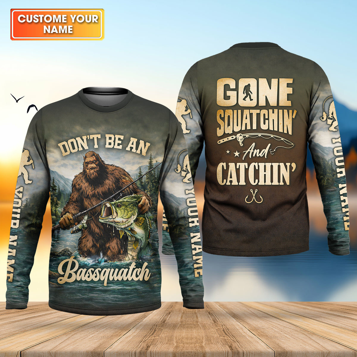 Bassquatch Fishing Shirt, Gone Squatchin’ And Catchin’ Fishing Shirt, Fishing UPF Shirts