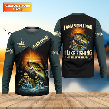 Like Fishing And Believe In Jesus Shirt, Christian Bass Fishing Long Sleeve For Men, Fishing UPF Shirts