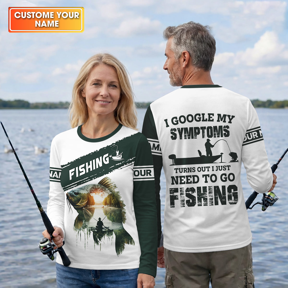 Personalized Funny Fishing Shirt, I Google My Symptoms Need To Go Fishing, Fishing UPF Shirts