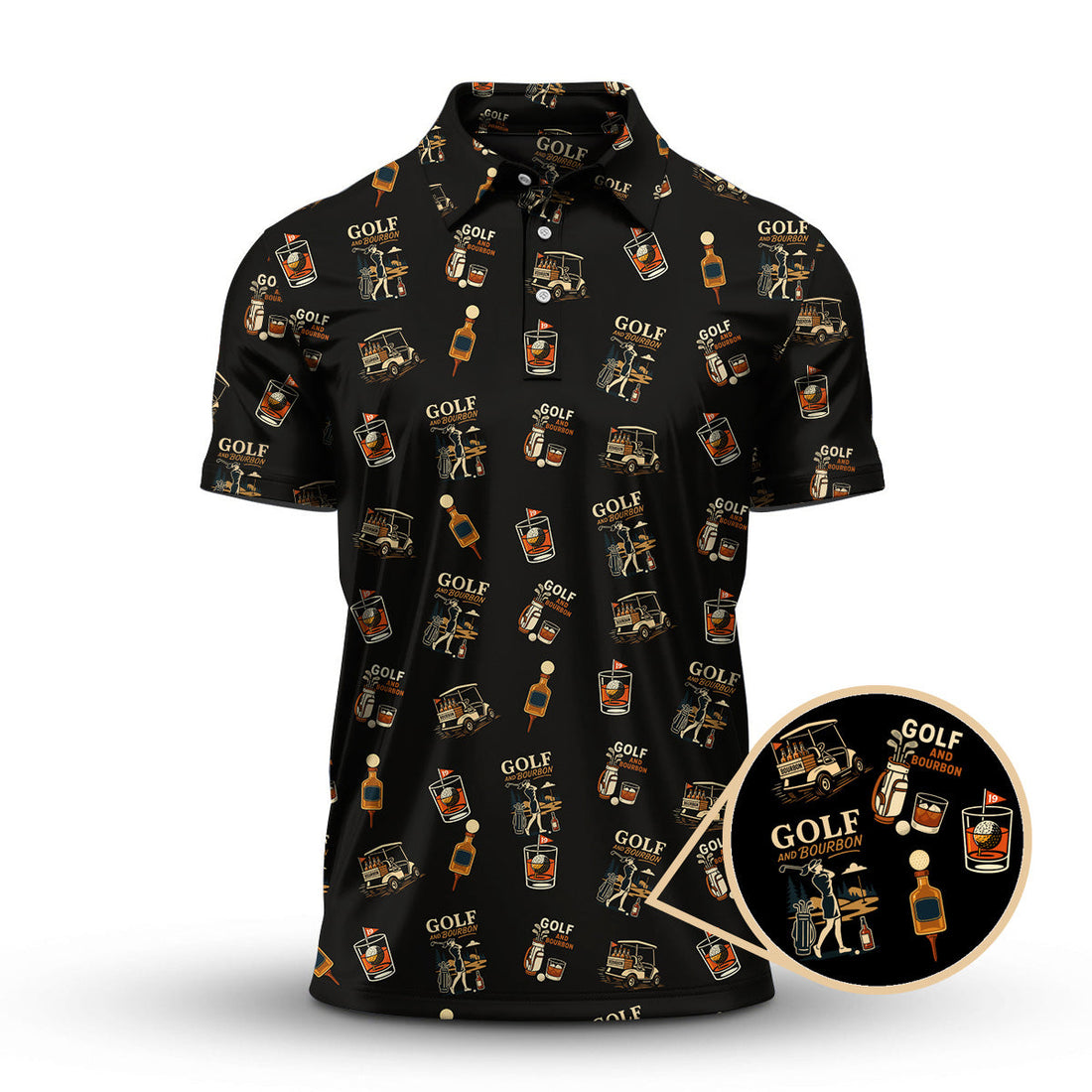 Golf And Bourbon Pattern Polos, Women’s Golf Shirt, Golf Gift For Golfers