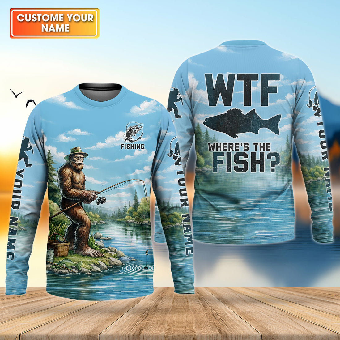 WTF Where’s The Fish, Bigfoot Fishing Personalized UPF Shirt