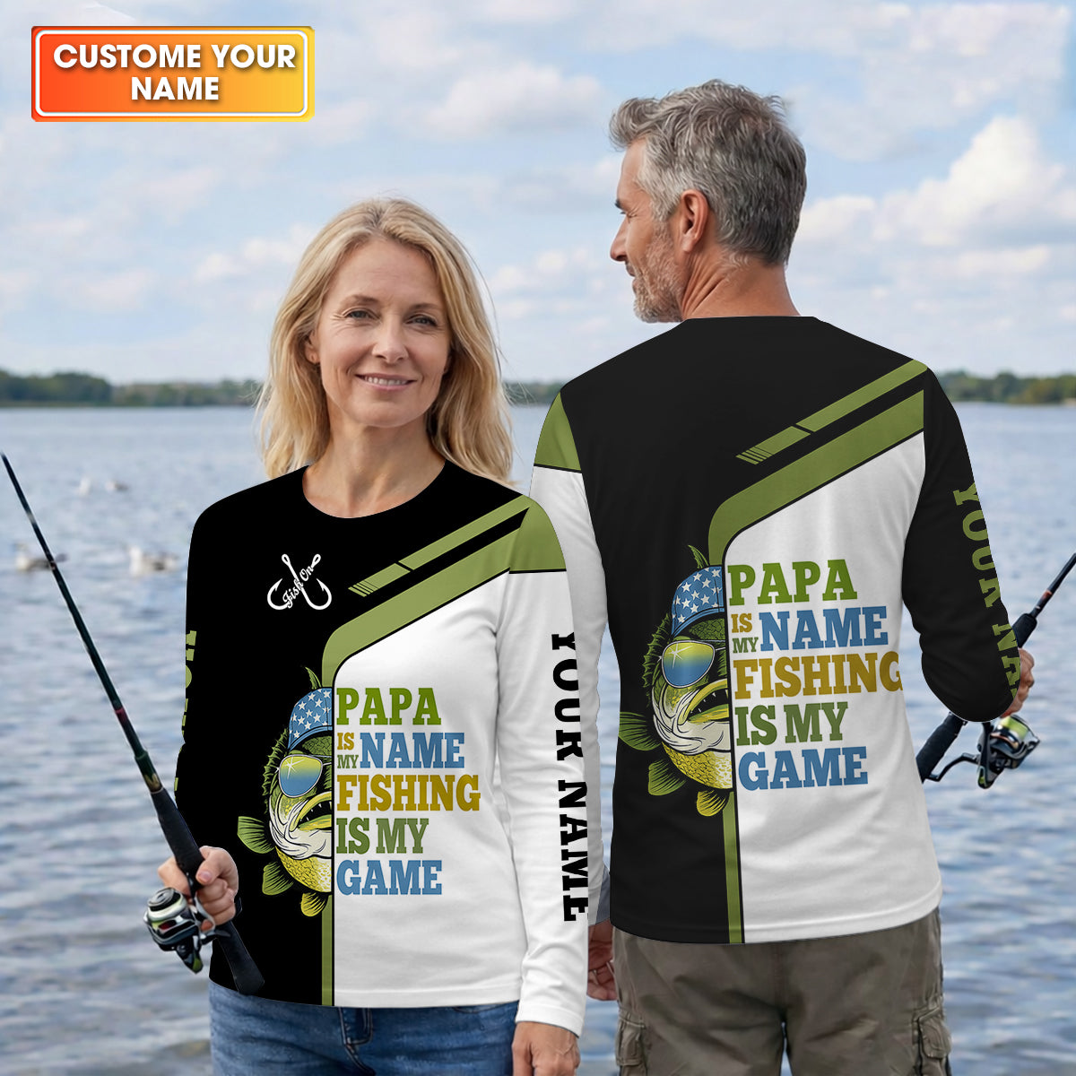 Papa Is My Name Fishing Is My Game Funny Fishing Shirt For Dad, Fishing UPF Shirts, Fishing Shirts For Men