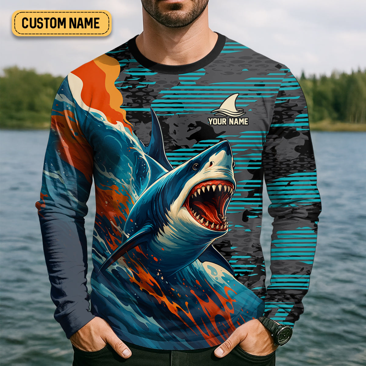 Shark Fishing Shirt, Fearless In The Face Of The Unknown Fishing UPF Shirts, Fishing Gifts For Men