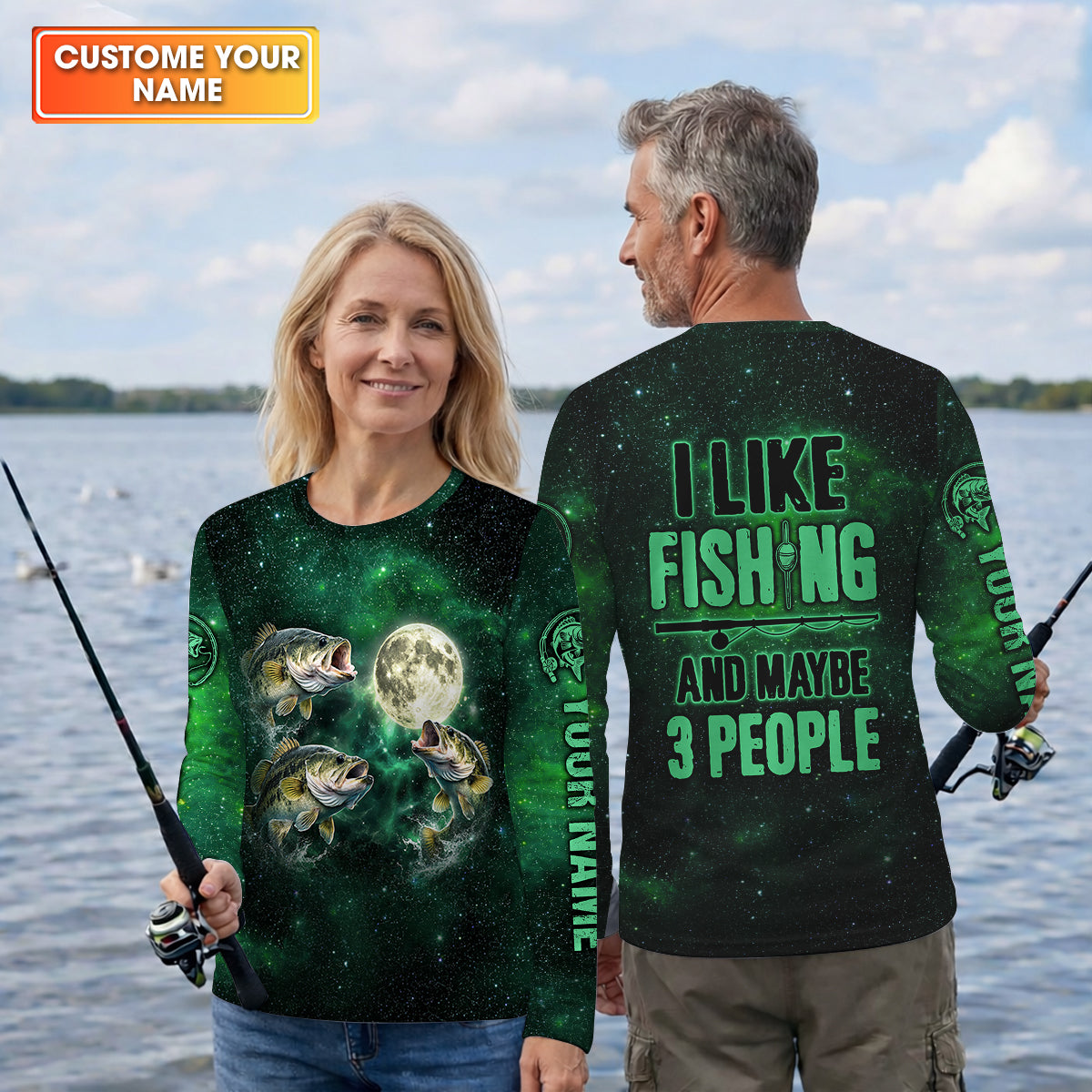 I Like Fishing And Maybe 3 People Shirt, Personalized Bass Fishing Long Sleeve For Men