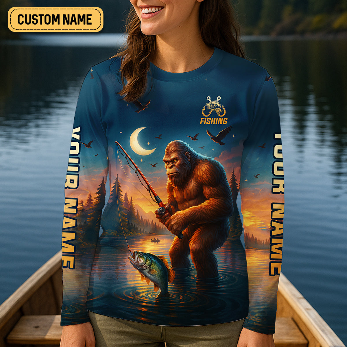 The Best Things In Life Are Wild And Free Funny Bigfoot Fishing Women SPF Shirt, Fishing Shirt For Women