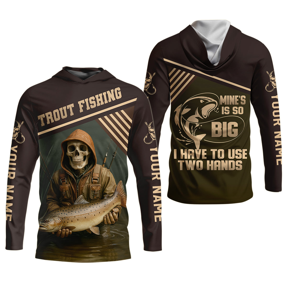 Mine's So Big I Have To Use Two Hands SPF Shirts, Trout Fishing Shirts, Fishing Shirts For Men, Funny Fisherman Gift