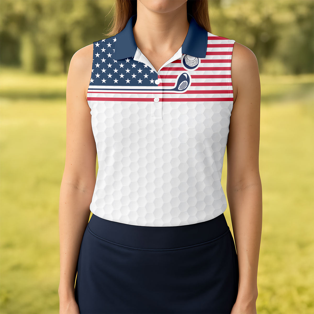 Patriot American Flag Golf Club Golf Ball Pattern Patriot American Flag Golf Club Golf Ball Pattern 250th Anniversary Patriotic Golf Shirt, Women's Golf Tops