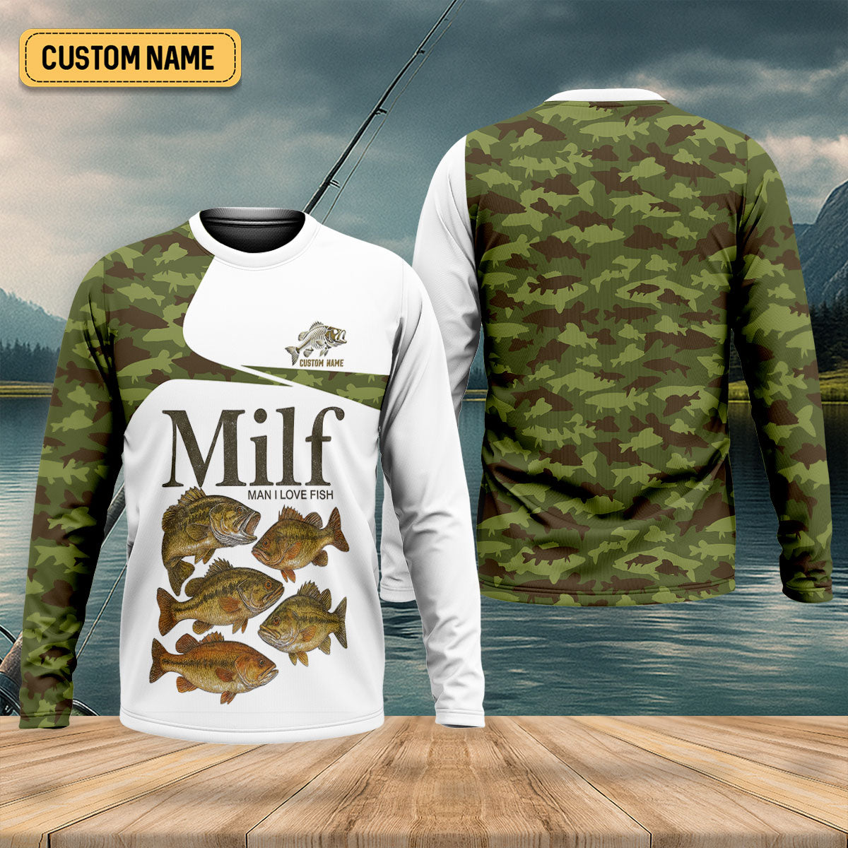 MILF Man I Love Fish Green Camo Funny Fishing Shirt, Fishing UPF Shirts, Fishing Shirts For Men