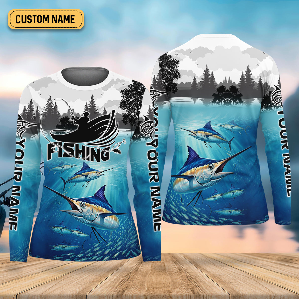 Blue Marlin Fishing Women SPF Shirt, Performance Fishing Shirts, Female Fishing Shirts, Fisherwomen Fishing Gift