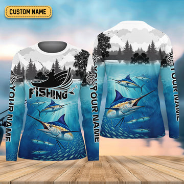 Blue Marlin Fishing Women SPF Shirt, Performance Fishing Shirts, Female Fishing Shirts, Fisherwomen Fishing Gift