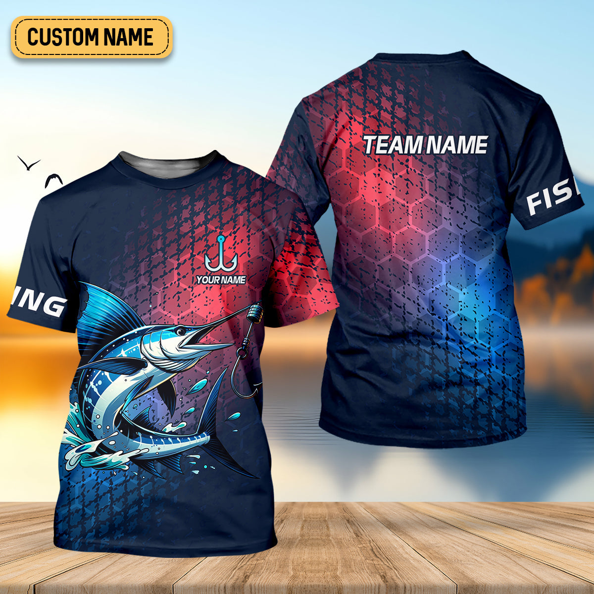 Marlin Fishing Custom Name UPF Shirts, Tournament Fishing Shirts, Men's Fishing Shirt
