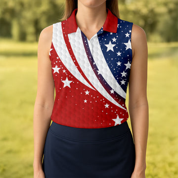 Stars And Stripes Golf Ball Pattern Patriotic 4th Of July Golf Shirt, 250 Celebration Golf Shirt For Women