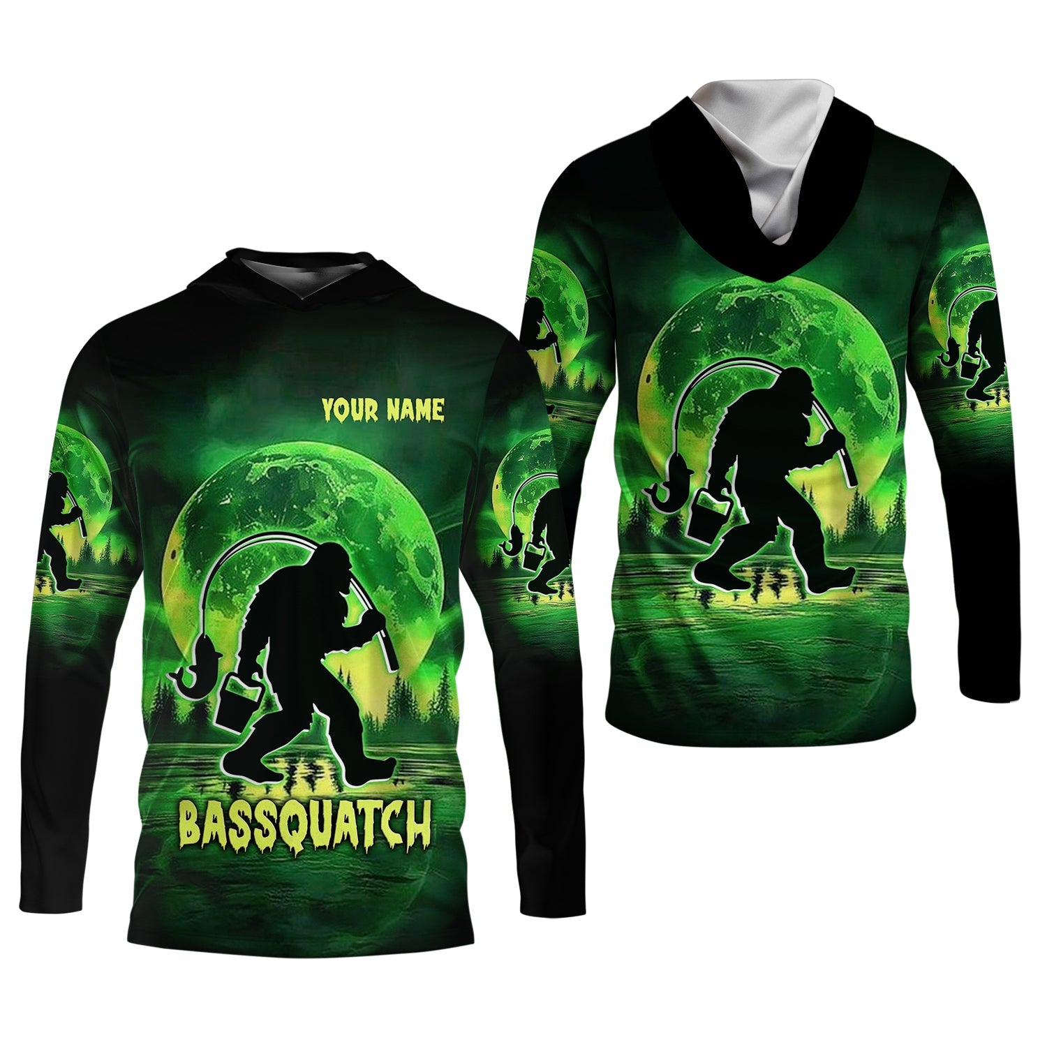 Bassquatch Green Neon Bigfoot Fishing Shirt, SPF Shirt For Men, Gift For Fisherman, Bass Fishing