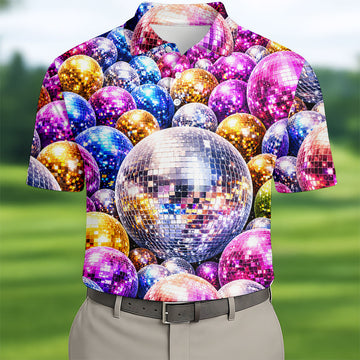 Colorful Disco Ball Party Pattern Polo Shirt, Mens Golf Polo, Golf Polo Shirts For Men