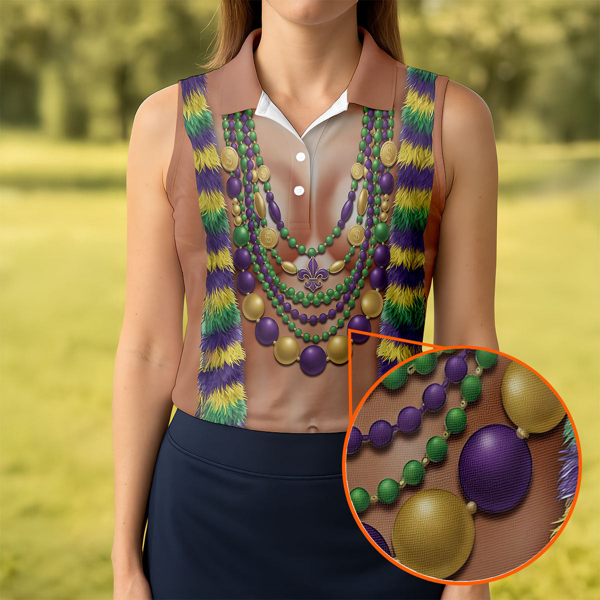 Funny 3D Print Mardi Gras Fleur De Lis Skin Color Women's Golf Tops, Fun Women's Golf Shirts, Ladies Golf Polos