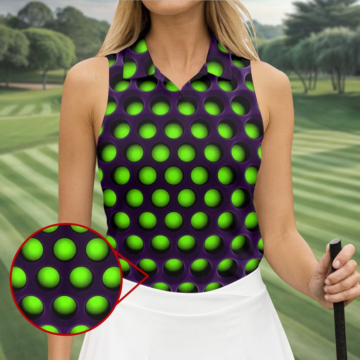 3D Effect Circular Pattern Green Golf Shirt, Cool Golf Outfit, Women Golf Top, Ladies Golf Shirts