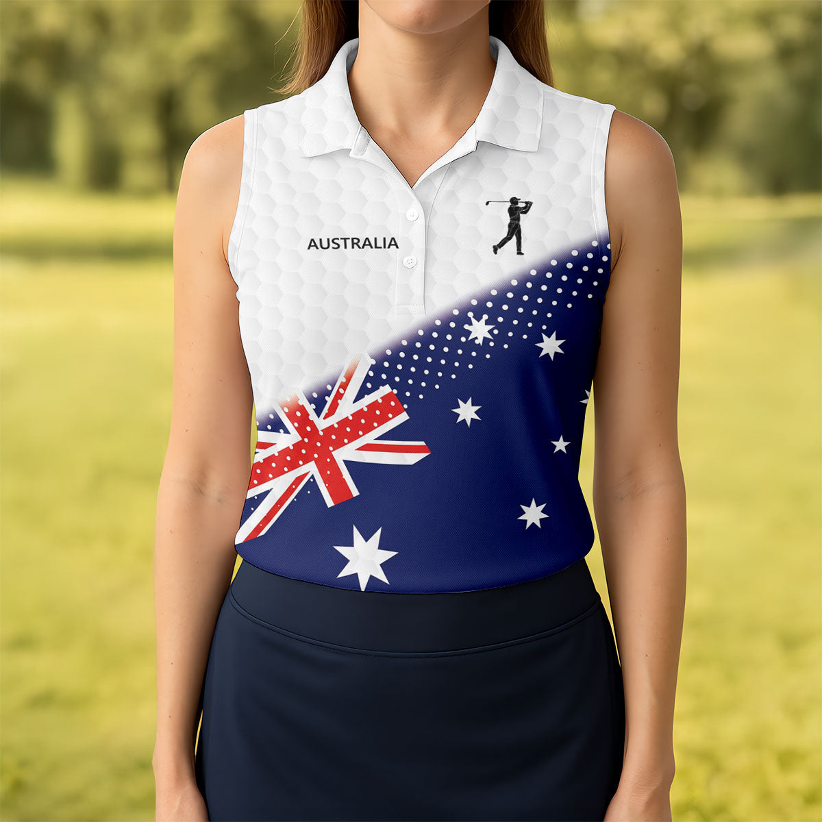 Golf Ball Pattern Australia Flag Print Ladies Golf Tops Australia, Golf Shirt For Women