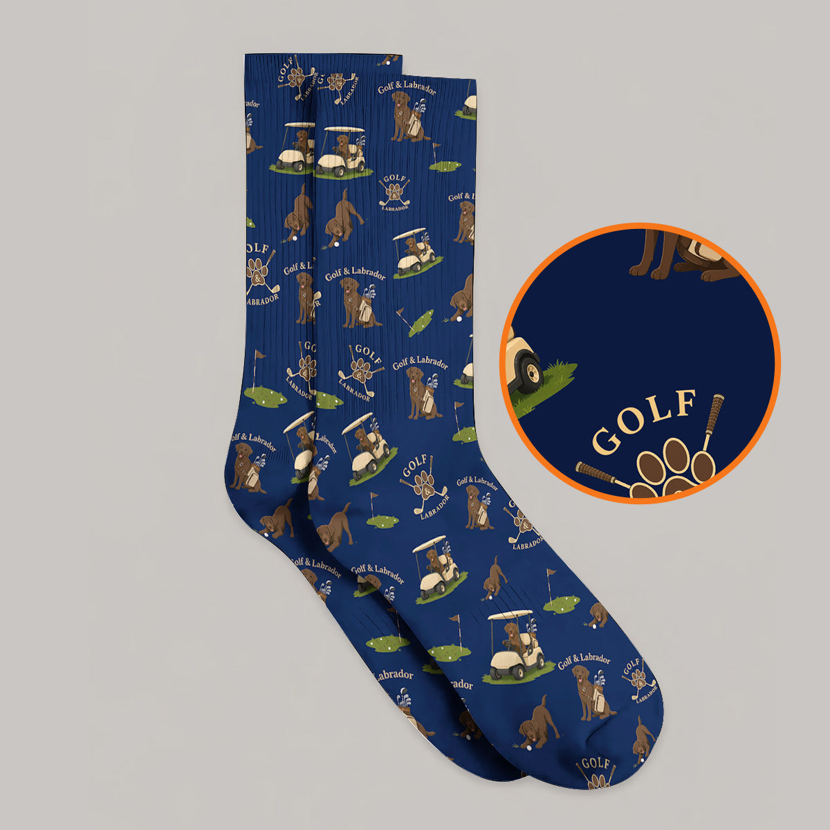 Labrador Pattern Golf Sock, Funny Dog Golf Crew Socks, Crazy Golf Gift For Golfer