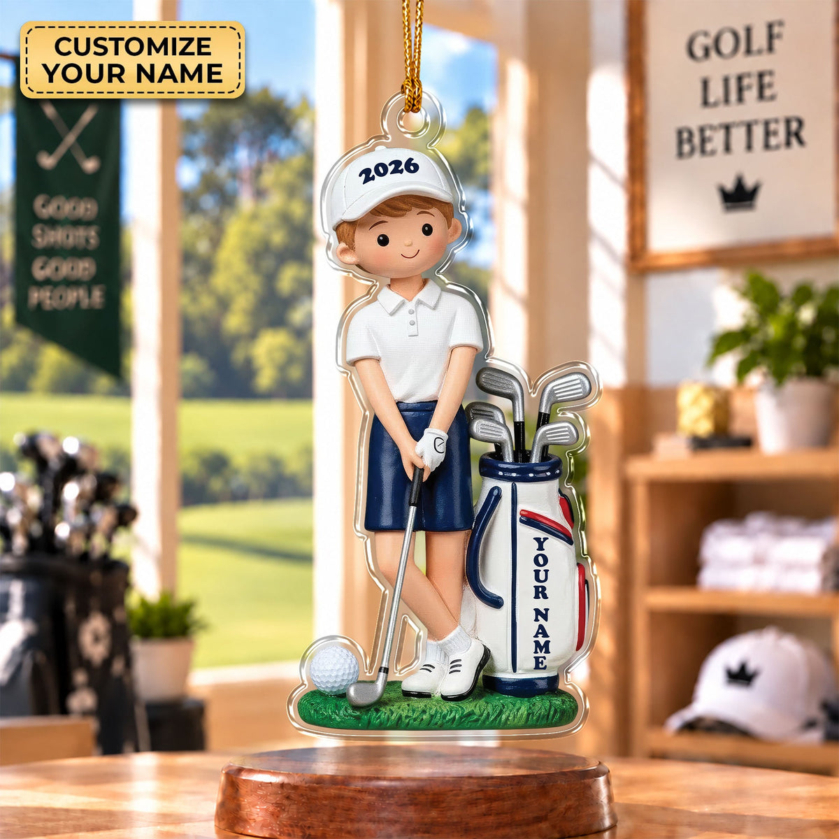 Custom Name Young Golfer Acrylic Ornament, Christmas Tree Decor, Gifts For Golfers