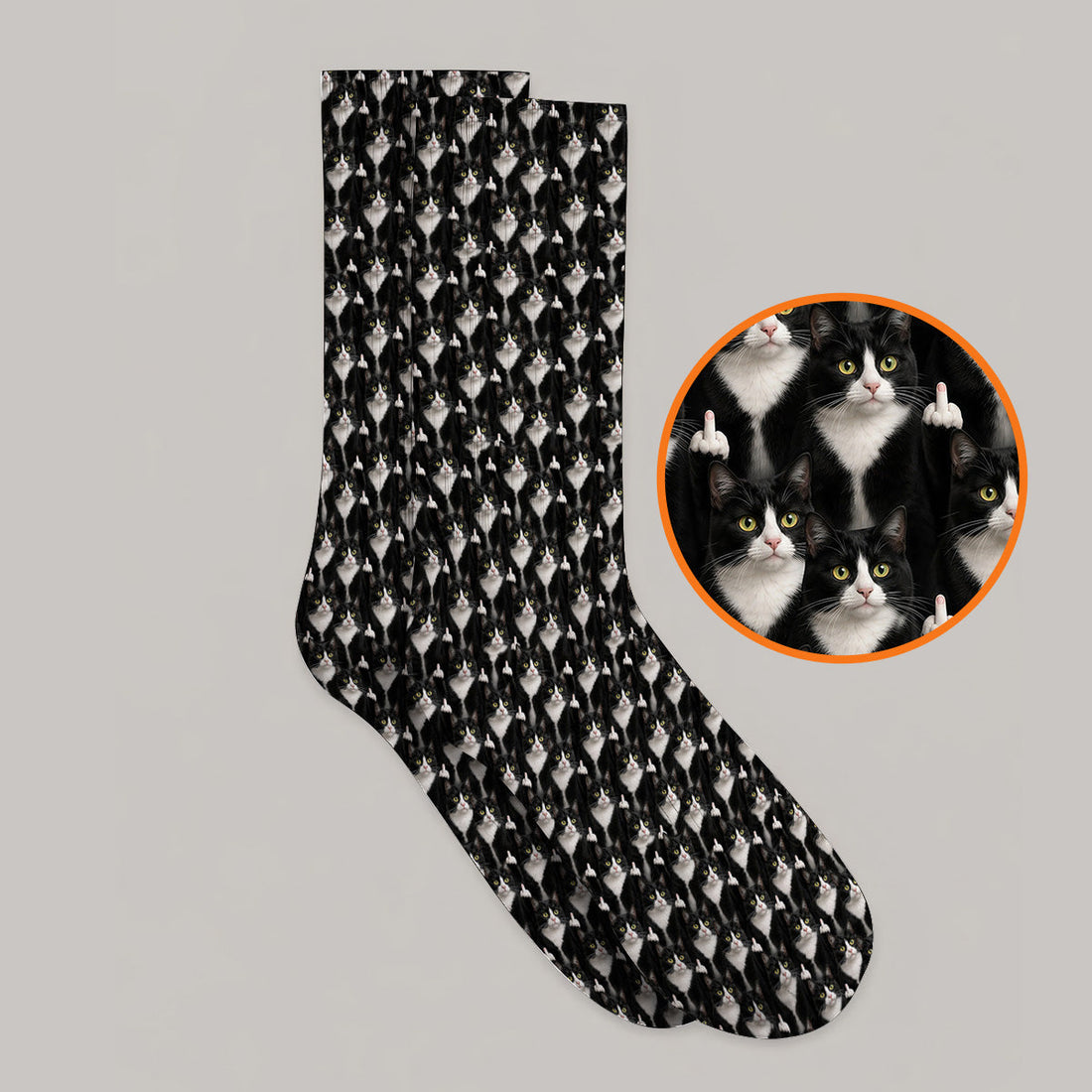 Funny Tuxedo Cat Golf Socks, Black White Cat Pattern Golf Sock, Crazy Cat Dad Golf Apparel