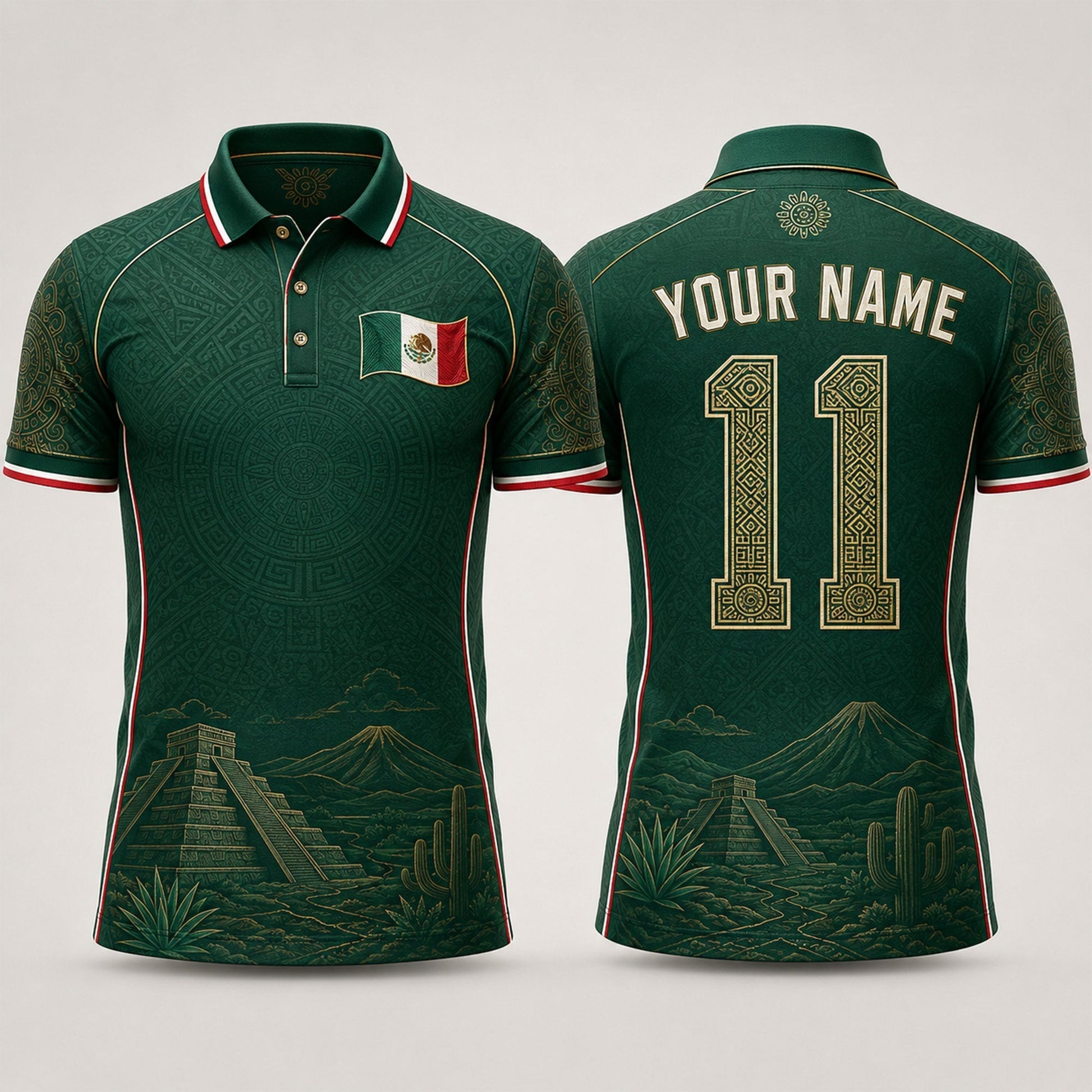 Mexican Landscape Fooball Shirt, V-Neck For Men Football Lover, Mexico Team Father's Day Presents
