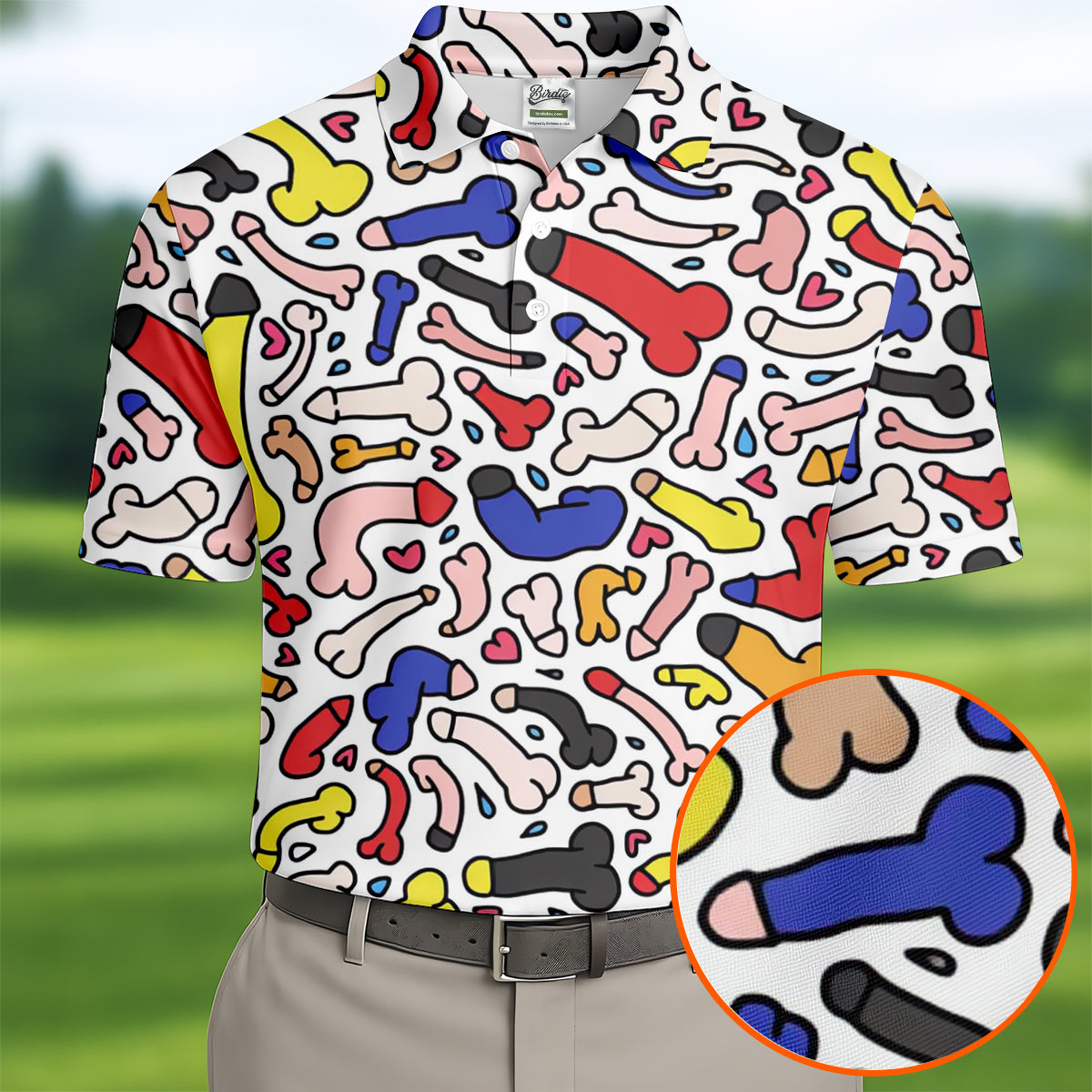 Funny Colorful Adult Doodle Pattern Polo Shirt, Mens Golf Polo, Golf Shirts For Men