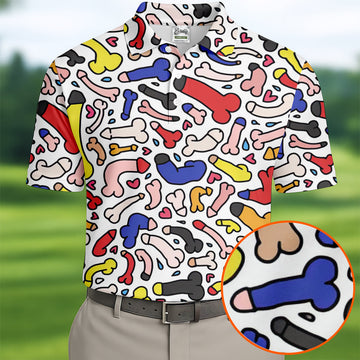 Funny Colorful Adult Doodle Pattern Polo Shirt, Mens Golf Polo, Golf Shirts For Men