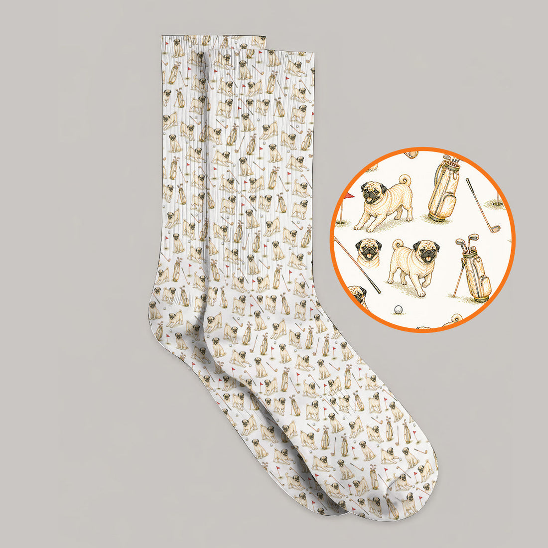 Funny Pug Golf Socks, Pug Pattern Golf Sock, Crazy Golf Gift For Golfer