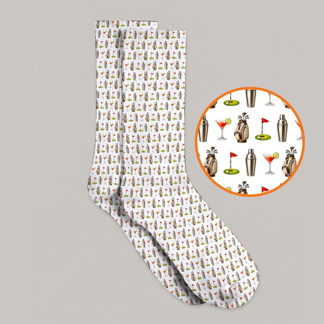 Golf & Cocktails Golf Sock, Martini Lover Golf Apparel, Funny Golf Socks For Golfer