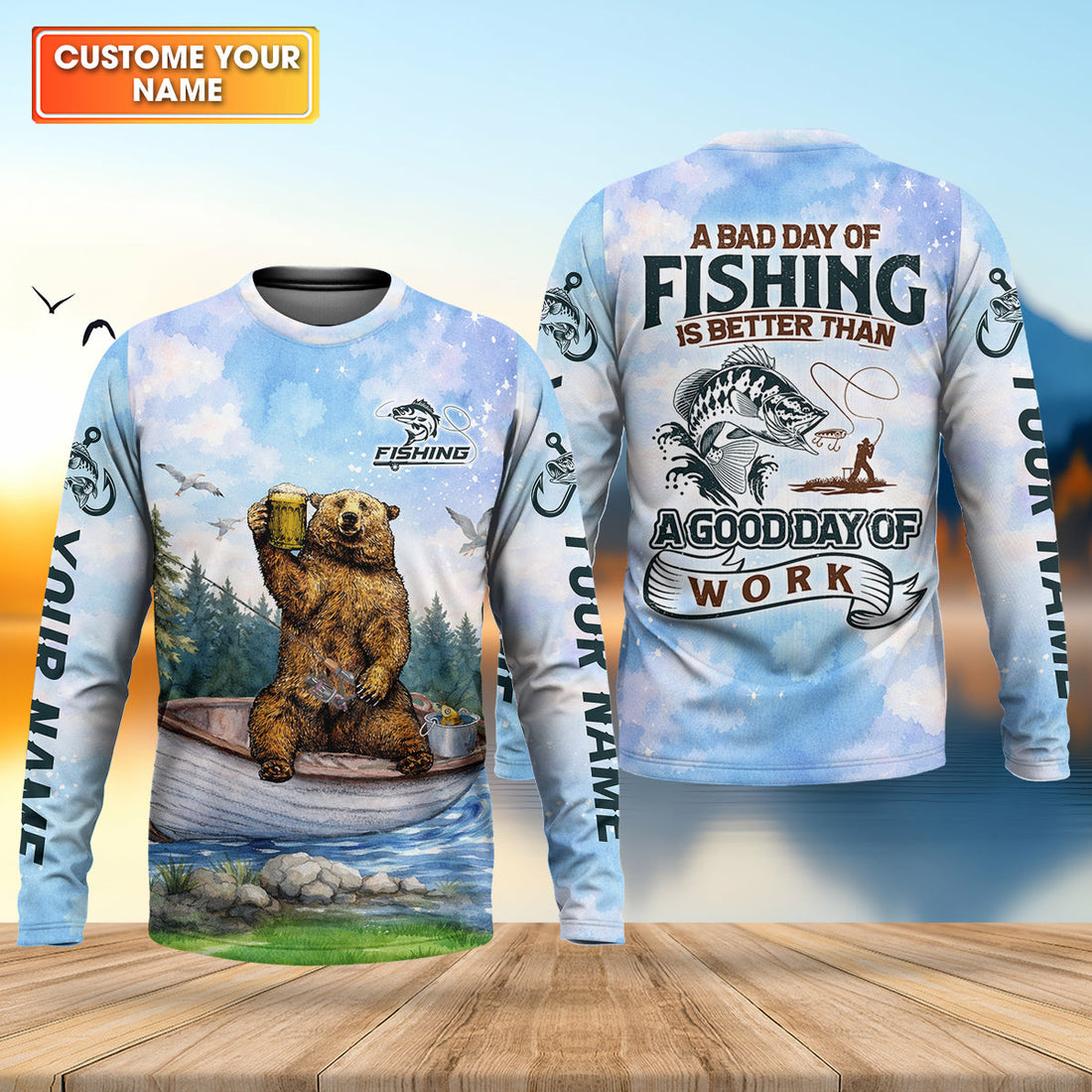 Bear Fishing Life – Better Than Work UPF Fishing Shirt, Personalized Custom Name