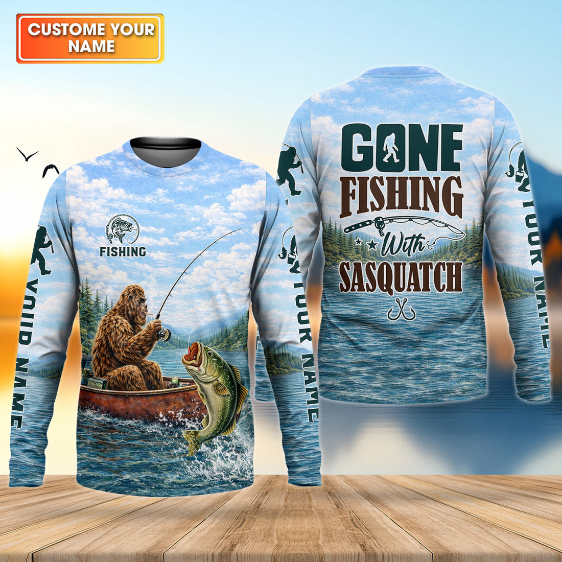 Gone Fishing With Sasquatch – Personalized Bigfoot Fishing UPF Shirt