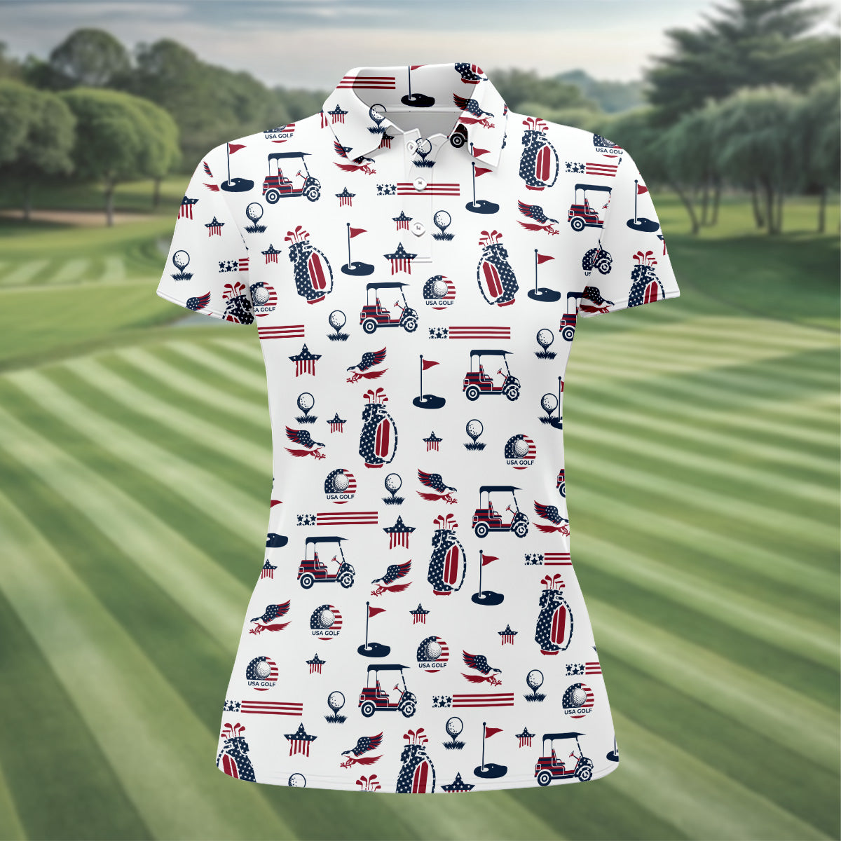 Patriotic USA Funny Womens Golf Polo ShirtWomen's 4th Of July Shirts, USA Golf Shirt, Custom Ladies Golf Shirt